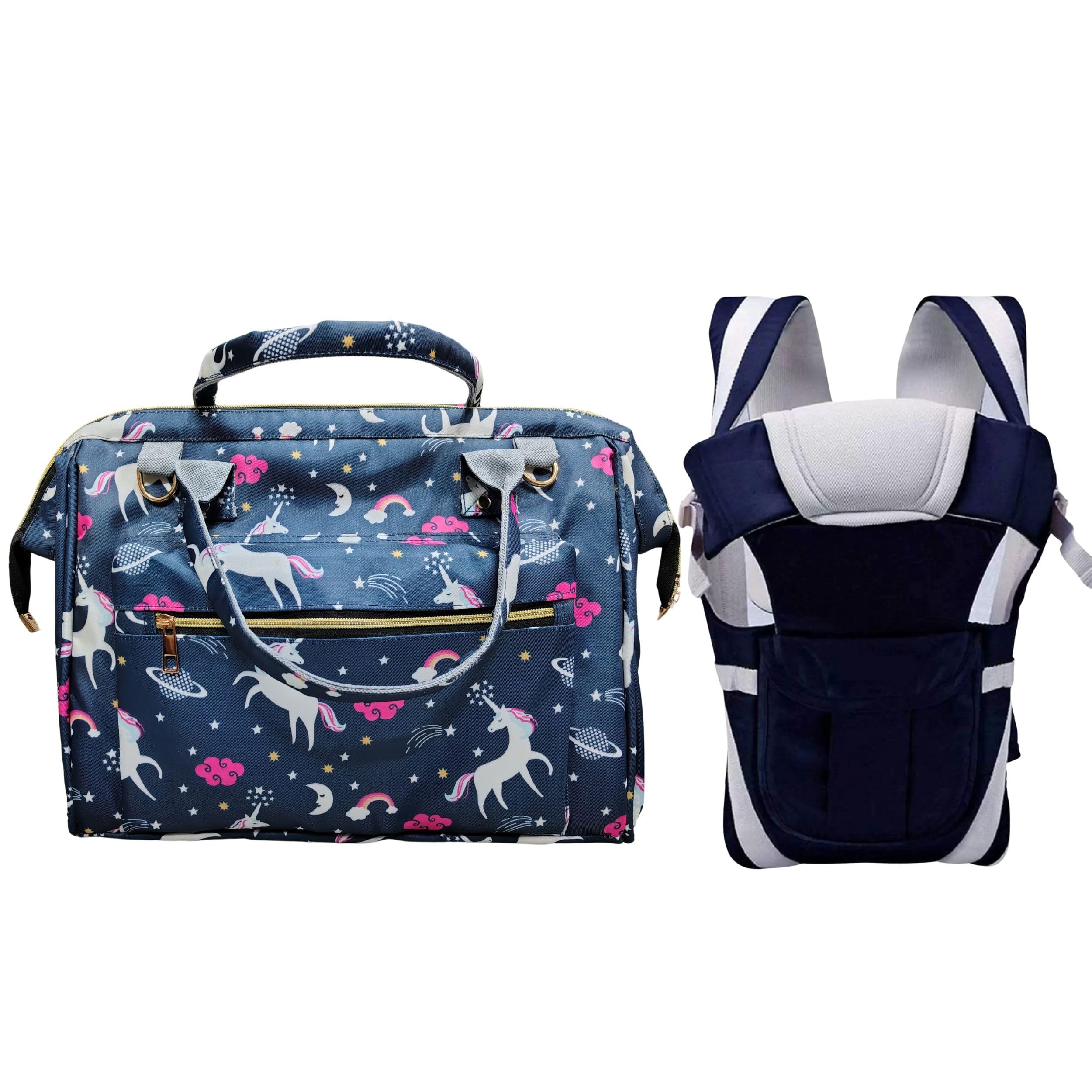 Baby Diaper Travelling Handbag with Insulated Bottle Pockets and 3 in 1 Carrying Style Baby Carrier with Diaper Handbag Combo (Navy Blue)-image-12