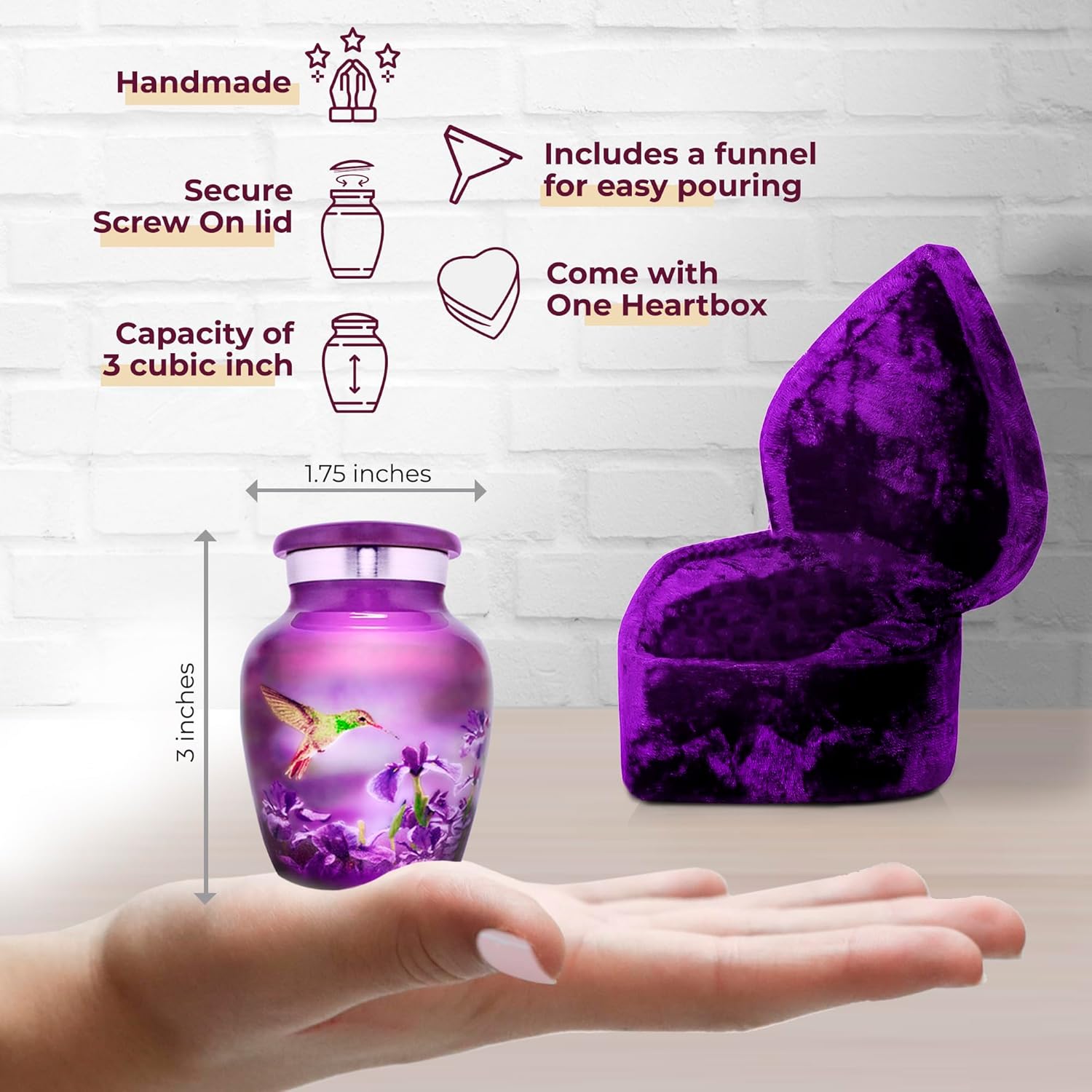 Trupoint Memorials Small Urns for Human Ashes Keepsake, Decorative Mini Cremation Urn for Adult Men and Women - Small Hummingbird Heart Box