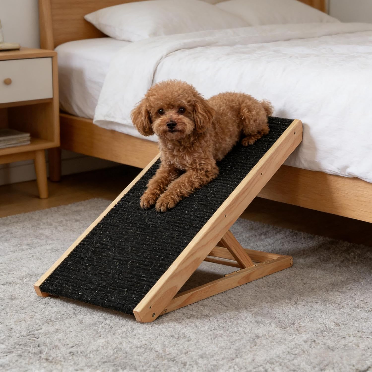 Elevated Pet Ramp, Dog Stairs for High Beds and Couches, Non-Slip Folding Dog ramp for car Pet Steps with Removable Cover for Large Medium Small Dogs, Adjustable Height ramp for do
