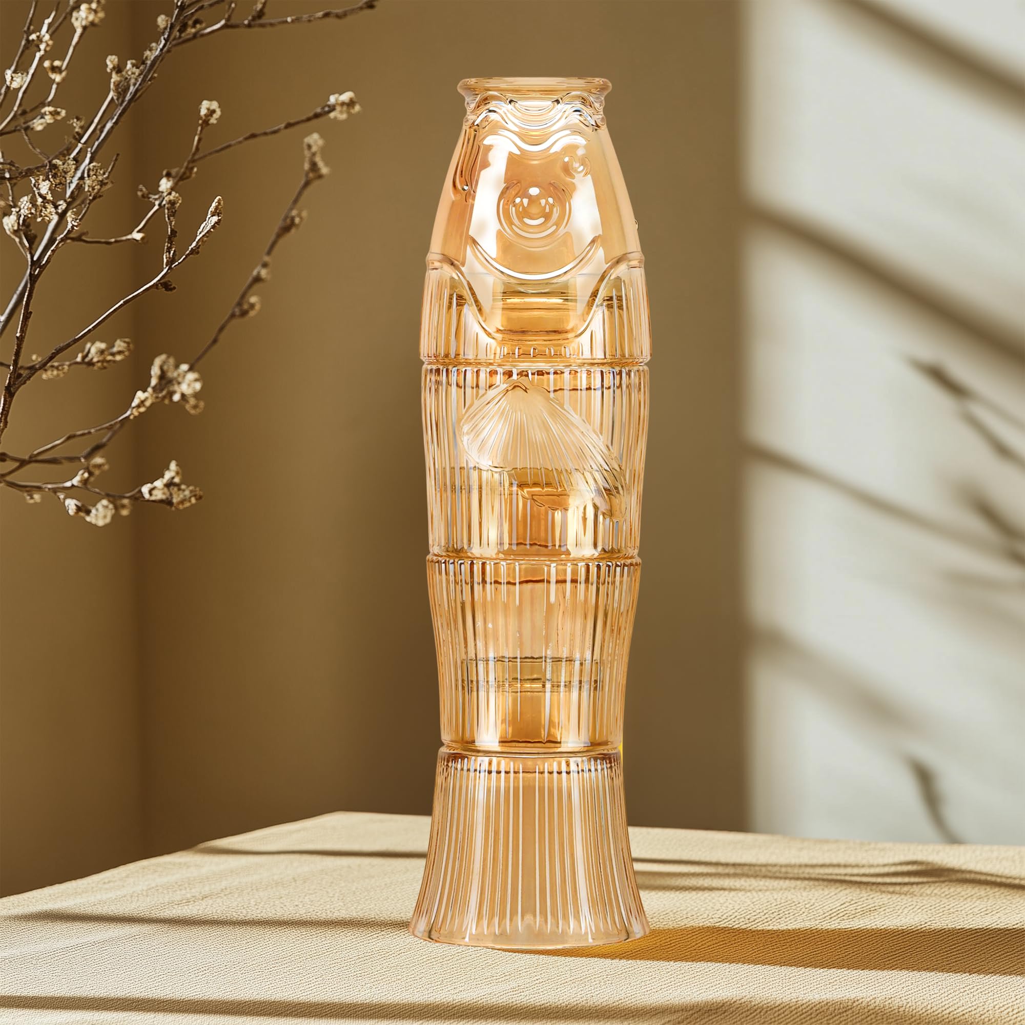 SERdeerCH Stapelbare Trinkgläser Stapelbare Glasbecher Koi-Trinkgläser im Fisch-Design Whiskey Gläse Fischstapelgläser Wassergläser 4 Stück Gold Küche, Haushalt & Wohnen