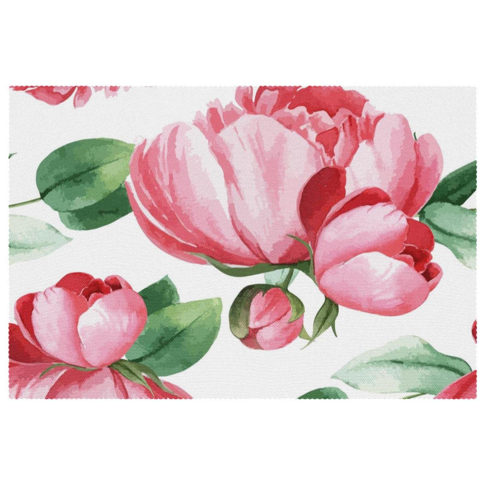 Set de table pivoine rose lot de 6 résistant à la chaleur et antidérapant pour table à manger