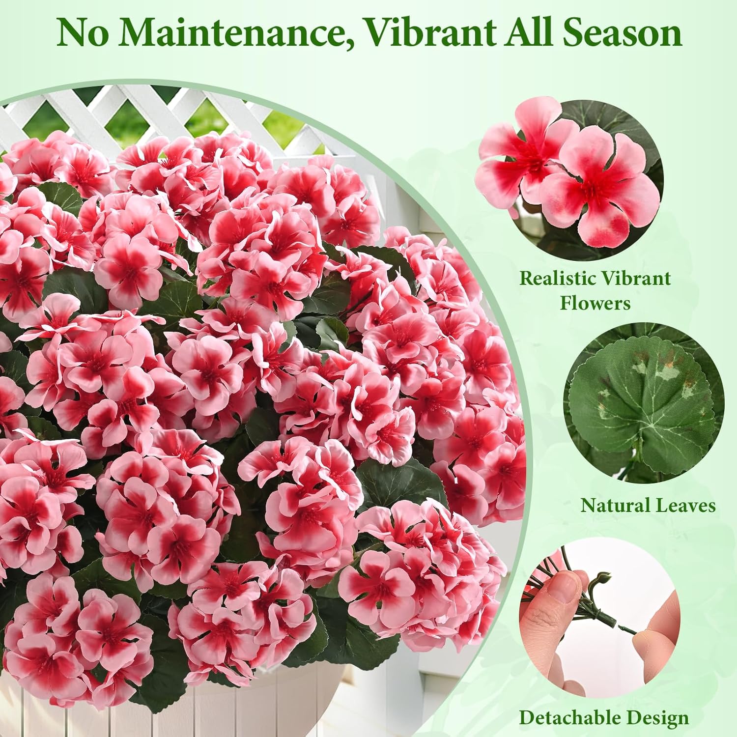 8 Bundles Artificial Flowers for Outdoors, Realistic Geraniums Fake Flowers for Decorations, UV Resistant Silk Faux Flowers Plants for Outside Garden Porch Planter Yard Patio Home Decor(Pink) - Image 6