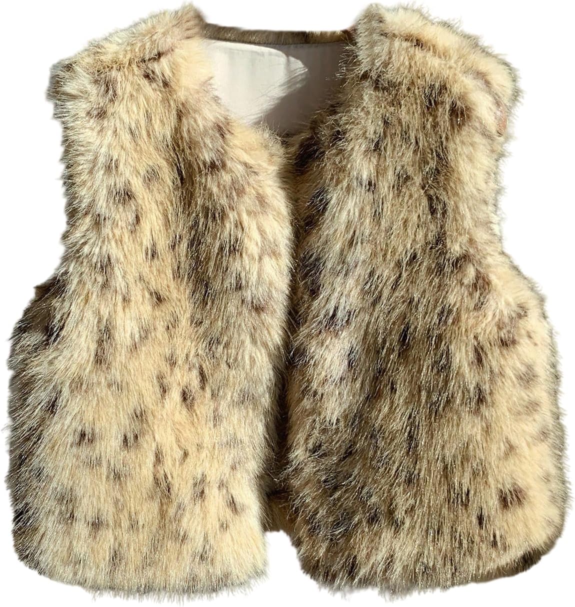 SweatyRocks Women's Fuzzy Faux Fur Vests Teddy Coats Open Front Sleeveless Waistcoat Outerwear