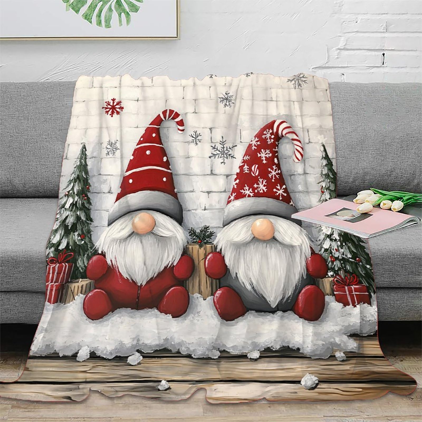 Couverture polaire gnomes de Noël pour canapé et soirées cocooning en famille 150x200cm