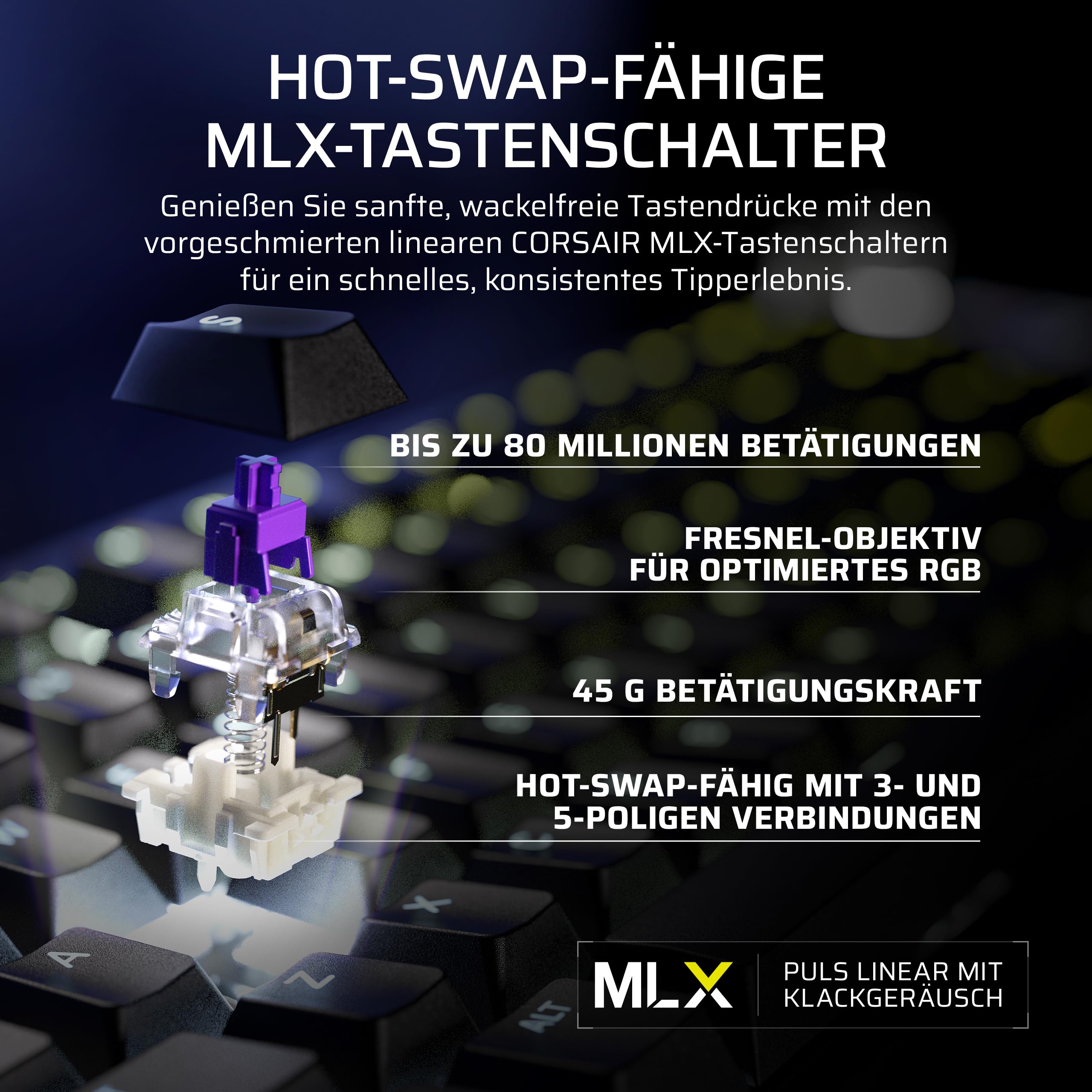 Corsair Galleon 100 SD RGB Mechanische Gaming-Tastatur QWERTZ Deutsch, Hotswapping MLX Pulse-Tastenschalter, 8,000Hz