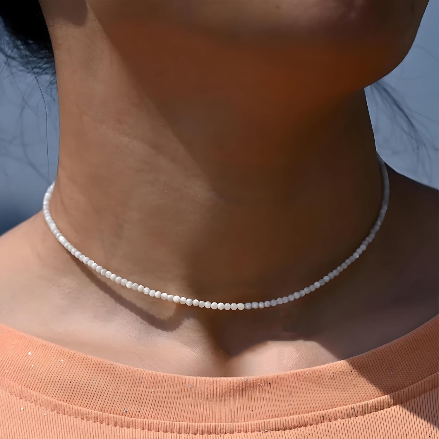 Dainty Black Spinel Beaded Choker Necklace for Women Trendy Natural Shiny 3mm Black Agate Crystal Stone Necklace 18k Gold Plated Chain Adjustable Cute Necklace Jewelry for Teen Girls Gifts - Image 2