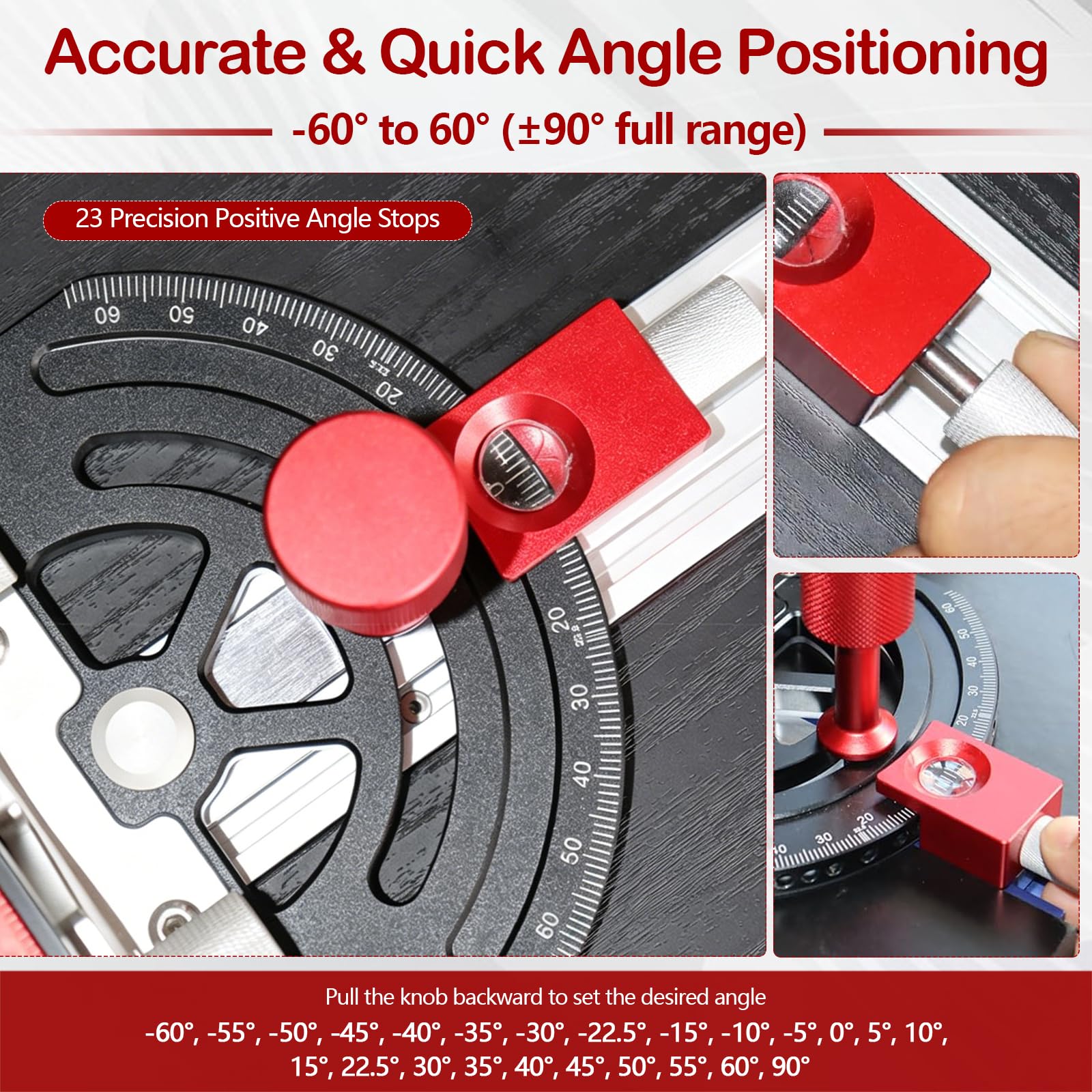 Guide d’onglet pour scie sur table, réglable de -60° à +60°, avec micro-ajustement & butée rapide, butée télescopique extensible jusqu’à 89 cm, compatible rainure en T 3/8" x 3/4" pour scie sur table