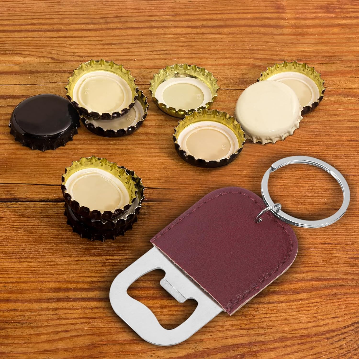 uxcell 24Pcs Leather Bottle Opener, 10.6x4.5cm Stainless Steel Flat Beer Bottle Opener Keychain Soda Bottle Opener Key Chain Sublimation for Gift, Claret