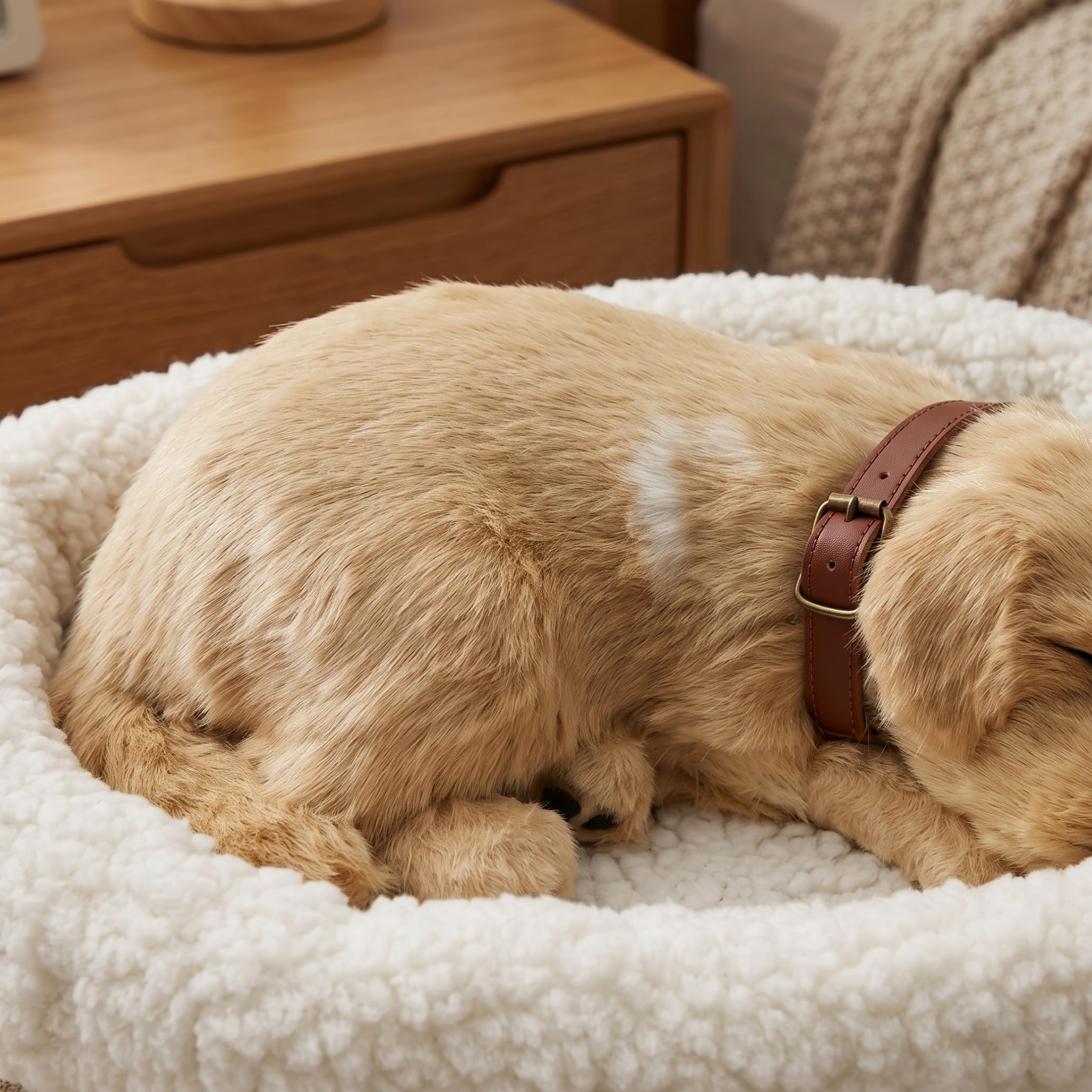 Cane realistico, peluche che respira con letto, Labrador