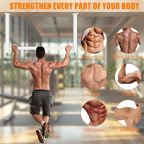 Miniatura 8 de Ceiling Mounted Pull Up Bar, Heavy Duty 700 LBS Multi Grip Pull Up Bars, 16"24" Rafter Chin Up Bar, Ceiling Joist for GarageGymBasement with