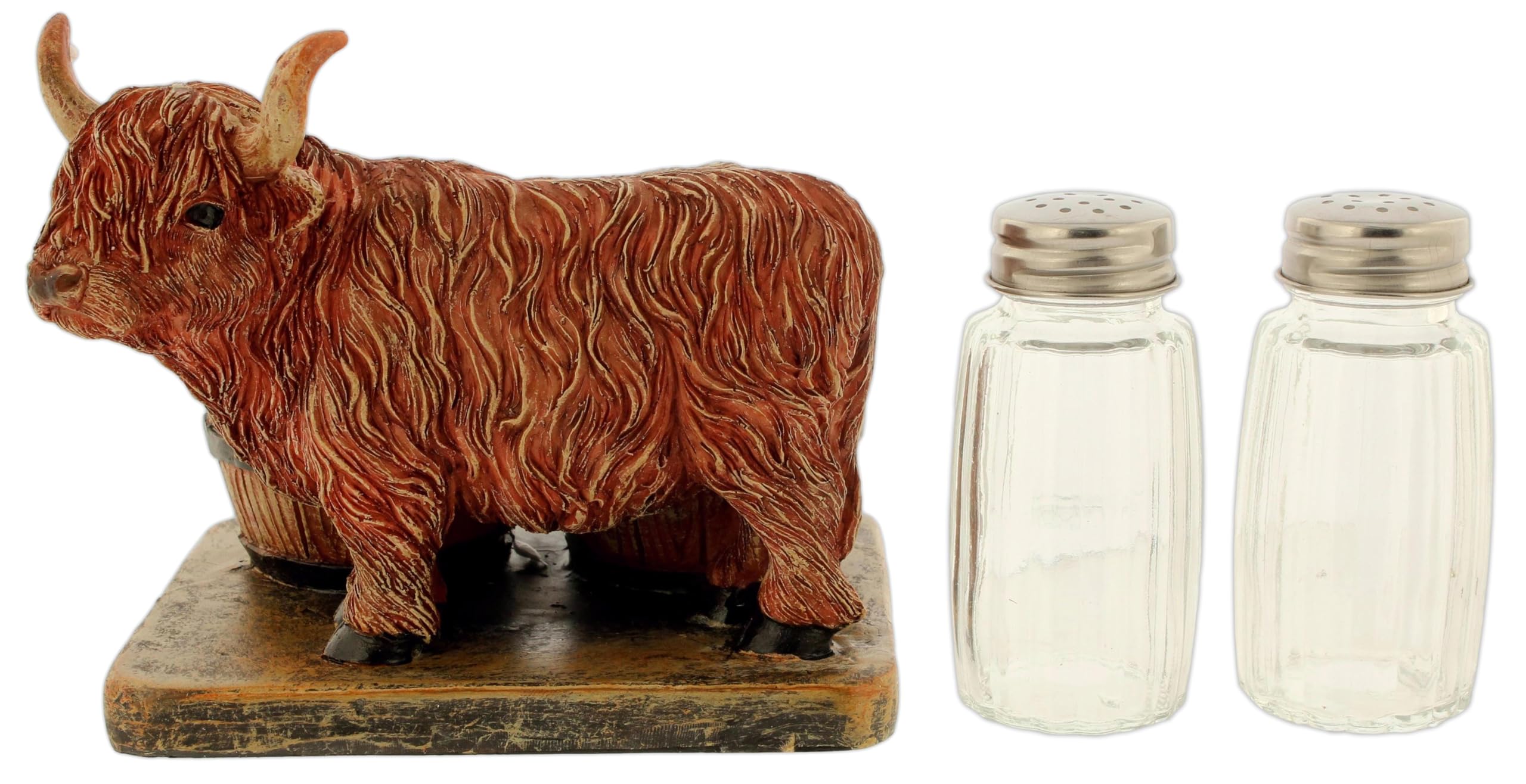 The Bridge Collection Juego de salero y pimentero de vaca de toro de las tierras altas de 5 pulgadas, decoración de cocina de granja, figura de ganado rústica occidental, regalo para los amantes de
