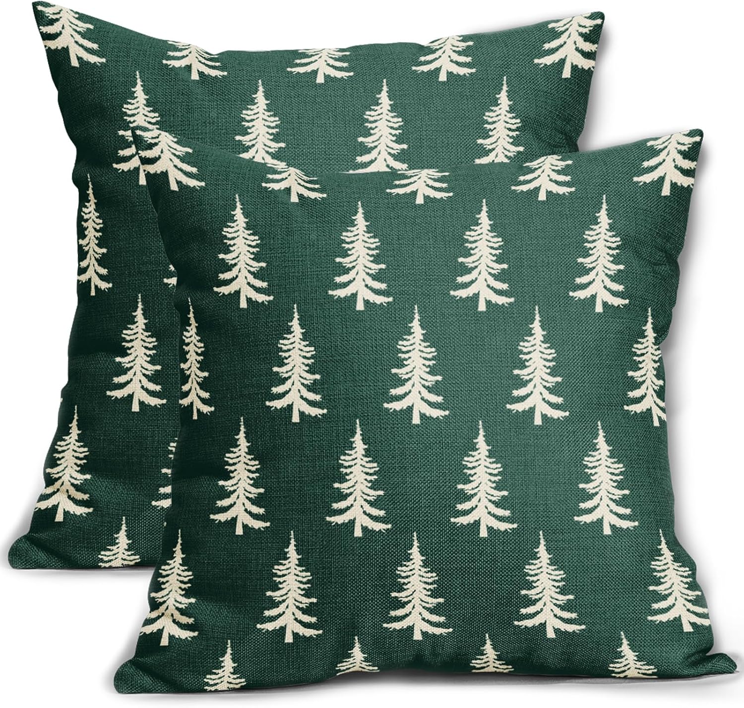 24x24 Set of 2 Forest Green Christmas Tree Print Decorative Throw Pillow Covers for Living Room, Bedroom, Sofa, Couch, Bed, Chair, Stool, Porch, Office, Cafe, Car, Outdoors, Christmas