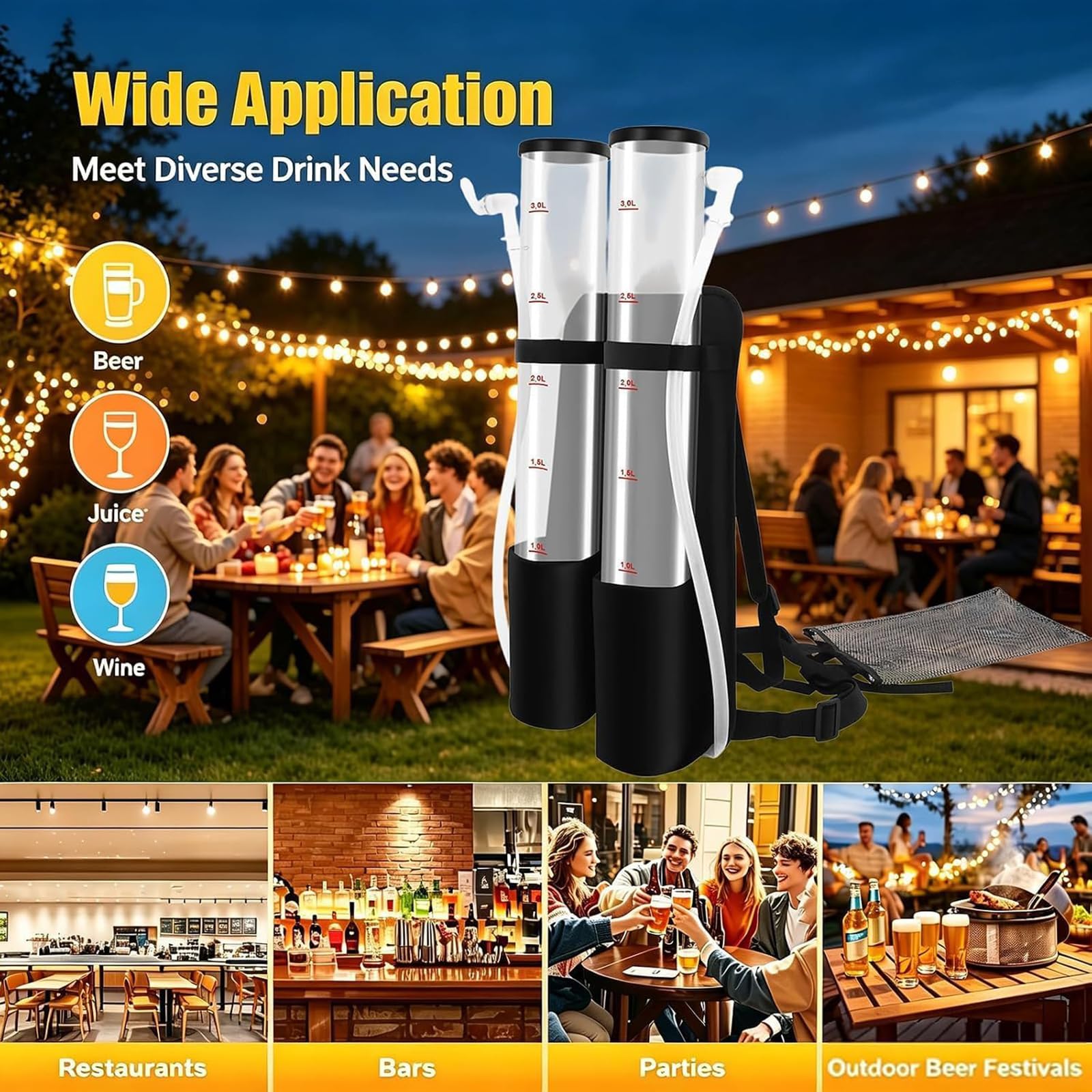 NGARY Dispensador De Cerveza Tipo Mochila con Doble Tanque De 6 litros, Mochila para Bebidas Líquidas con Forma De Barril Y Líneas De Medición, Ideal para Fiestas Al Aire Single