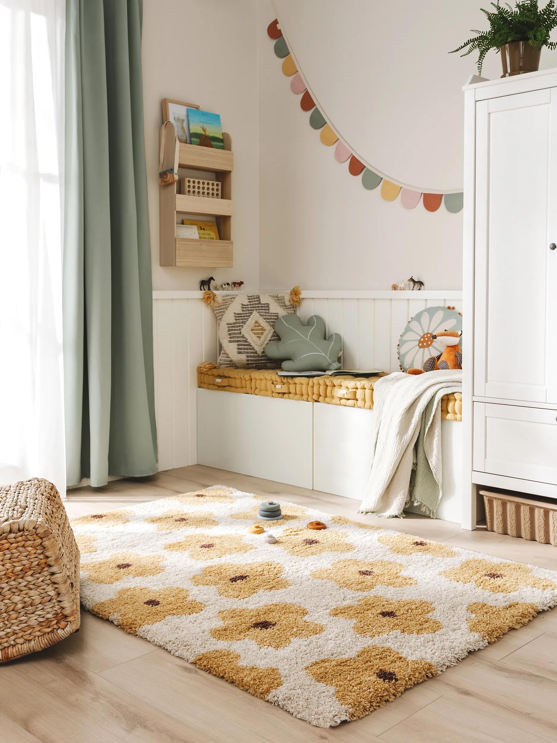 benuta Lytte Alfombra Infantil Gobi - Amarillo 140x200 cm - Sintética - Rectangular y Estilo: Motivos Infantiles, Escandinavo - Fácil Mantenimiento - para Cuarto de niños, Sala y Dormitorio
