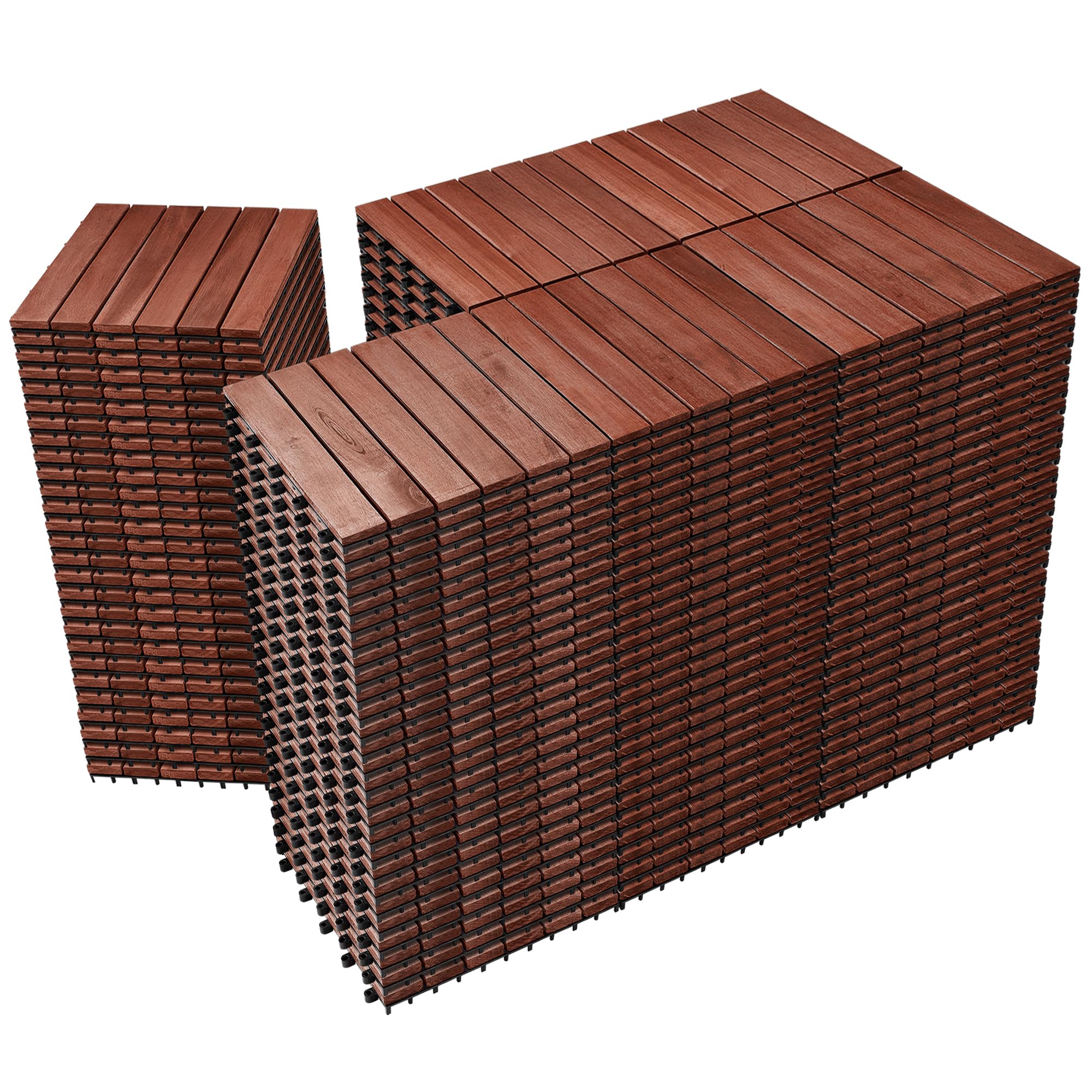 PrimeZone 162 PCS Solid Acacia Wood Interlocking Deck Tiles - 12" x 12" Waterproof Indoor Outdoor Patio Flooring Decking Tiles for Balcony, Backyard &