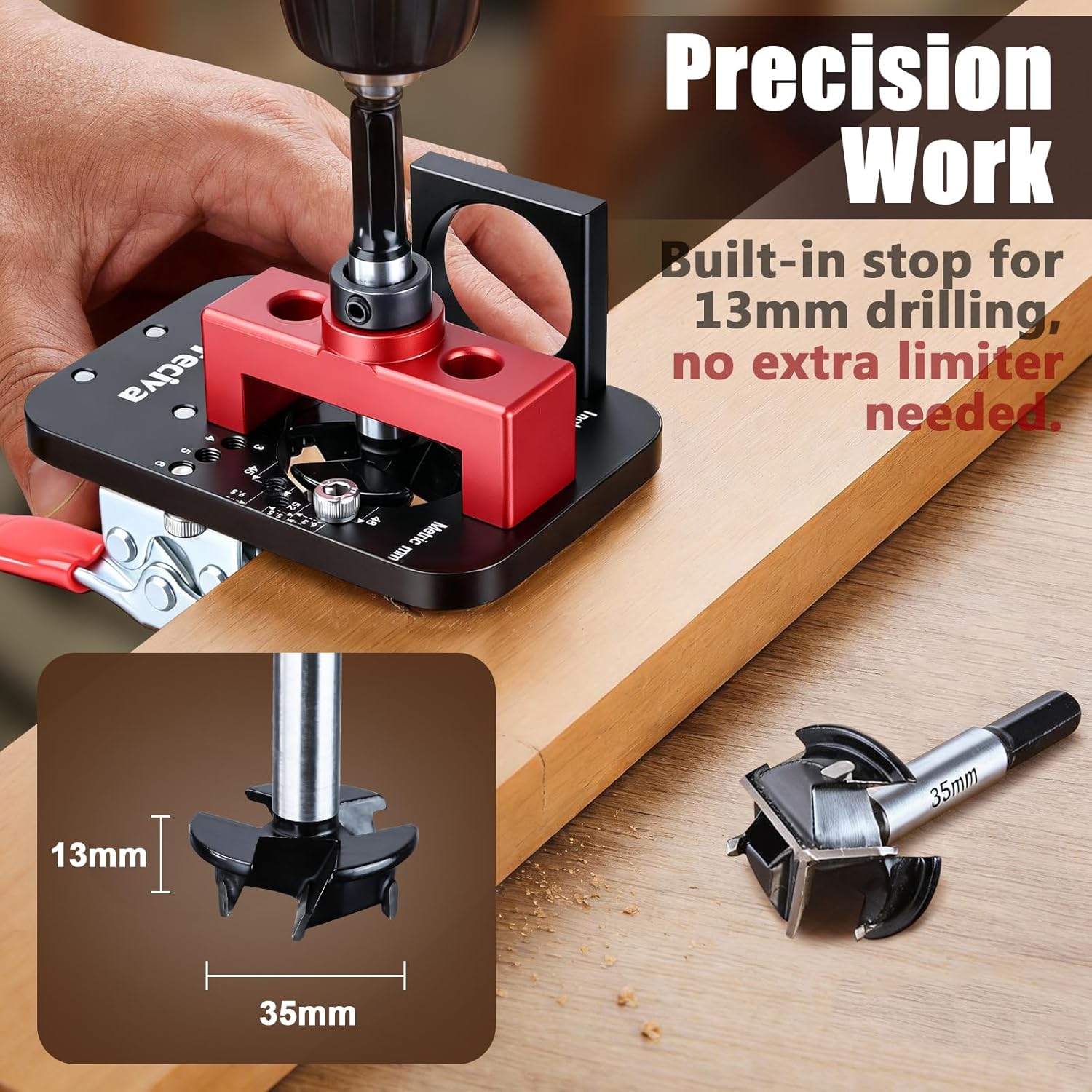 Preciva All-Metal Concealed Hinge Jig with No-Measure Depth Stop, Integrated Dust Port & Quick Clamp | 35mm Cabinet Hardware Jig for Professional, Zero-Dust Installation of Blum/Salice/Grass Hinges