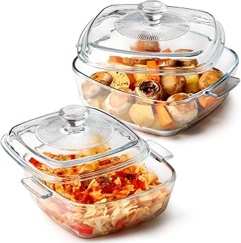 NUTRIUPS Square Glass Casserole Dish Set with Lids, 2 Pack, 0.8L+1.2L | Oven Safe, Microwave Safe, Perfect for Meal Prep, Baking, and Serving