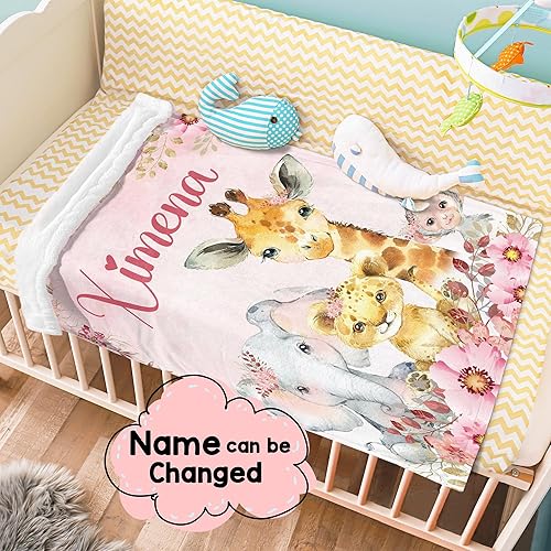 Miniatura 3 de J&SBGFT Manta personalizada para bebé niña, manta de bebé personalizada, manta de envoltura con nombre de niña, mantas de recepción de safari,