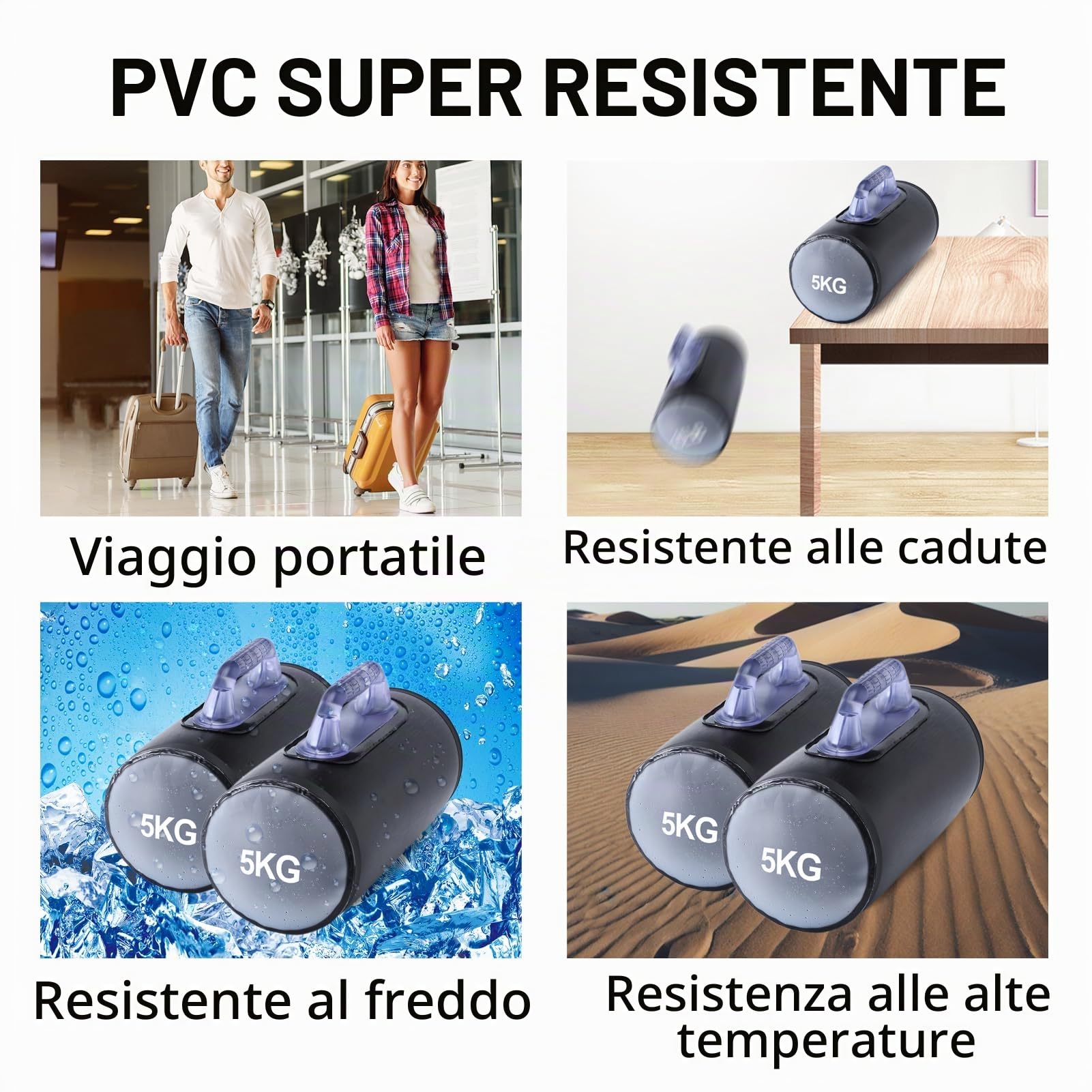 Manubri Acqua, Manubri Pieghevoli Regolabili, Borsa Pesi Acqua, Attrezzatura Fitness Portatile, Manubri Pesi Regolabili Fino a 10 kg/Paio, per Allenamento della Forza, Allenamento di Base