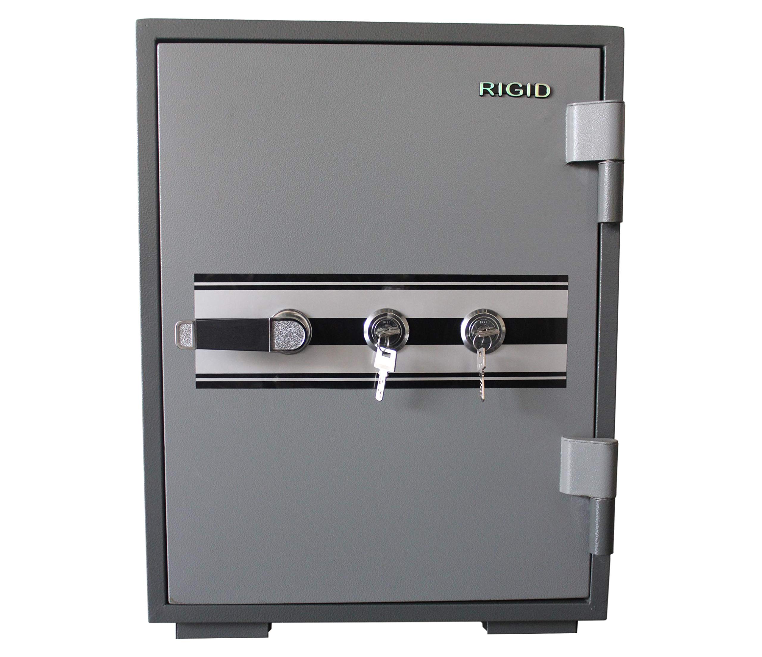 RIGID 64L Fire Resistant Safe | 60 Min/945°C NT FIRE 017 Rated | Dual Key Lock Steel Safe Box with Drawer & Wheels | 5-Layer Protection & Adjustable Shelf for Office & Home (55D x 50W x 70H CM, Grey)