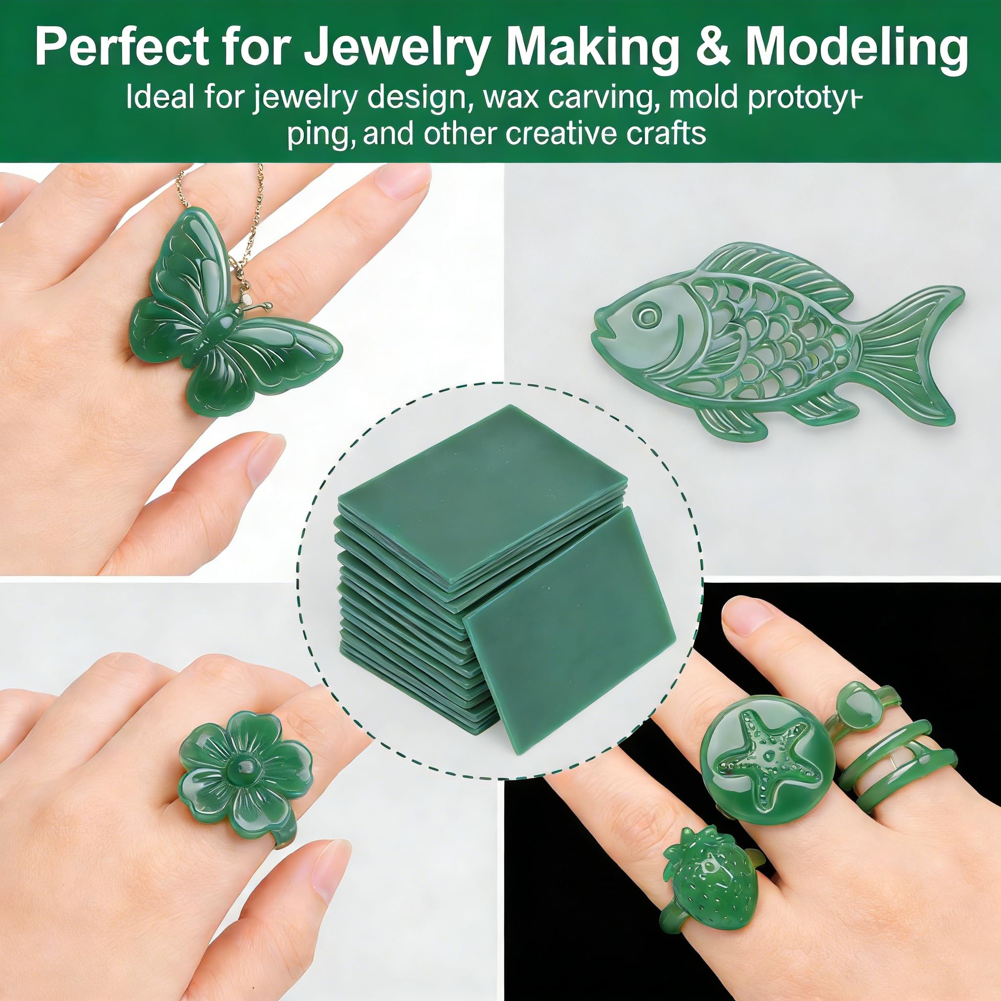 5 piezas, taco de cera para joyería, molde de cera para grabar, moldear y esculpir, verde, 2 mm