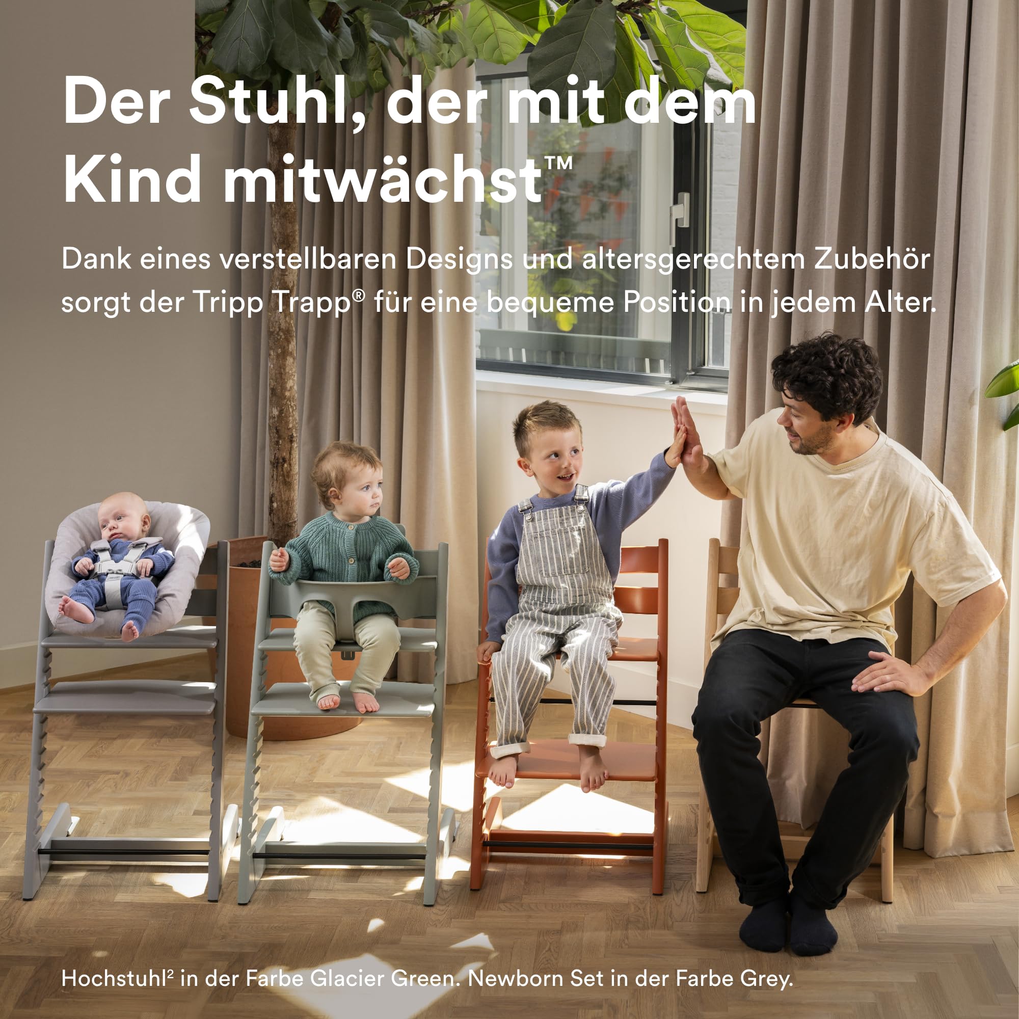 Stokke Tripp Trapp Hochstuhl, Oak Warm Brown/Warm Brown (inklusive Stuhl & Baby Set2) mit Newborn Set - Sicheres, verstellbares, ergonomisches Design