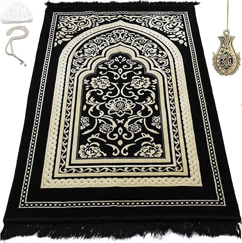 Miniatura 1 de Modefa Alfombra de oración de terciopelo islámico turco, gruesa, ancha, suave, para hombres y mujeres, tapete de oración grande, regalo de Eid y