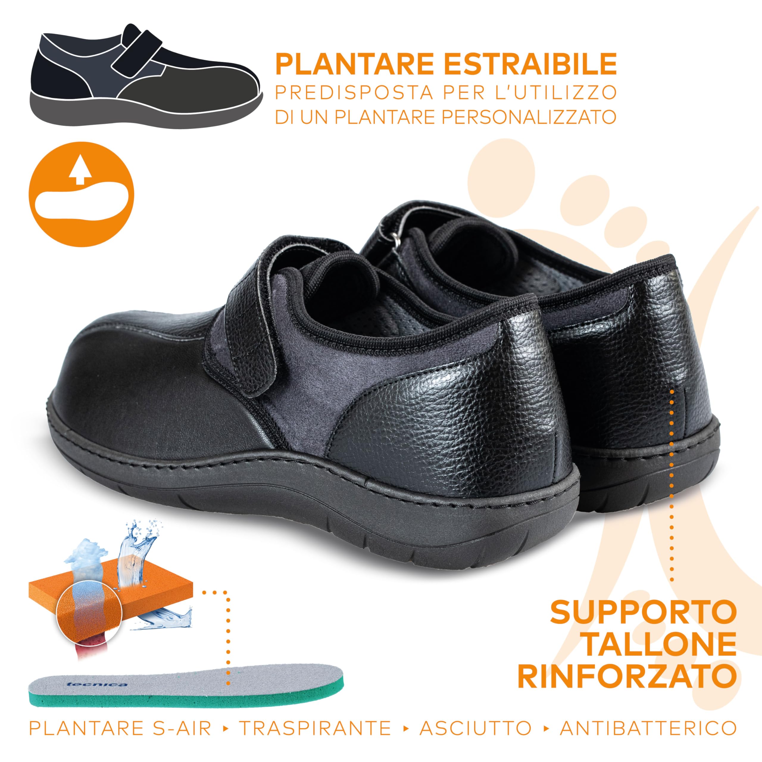 EXTRO STYLE TECNICA GOLD 1, Linea Anziani, Microfibra, Scarpa Ortopedica Made in Italy, Plantare Estraibile, Chiusura a Strappo, Scarpe Ortopediche, Dispositivo Medico Classe 1
