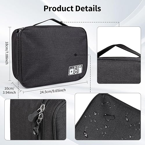 Miniatura 5 de Bolsa organizadora de cables, organizador electrónico de gran capacidad con asa, organizador técnico impermeable para iPad Mini, Kindle, cables,