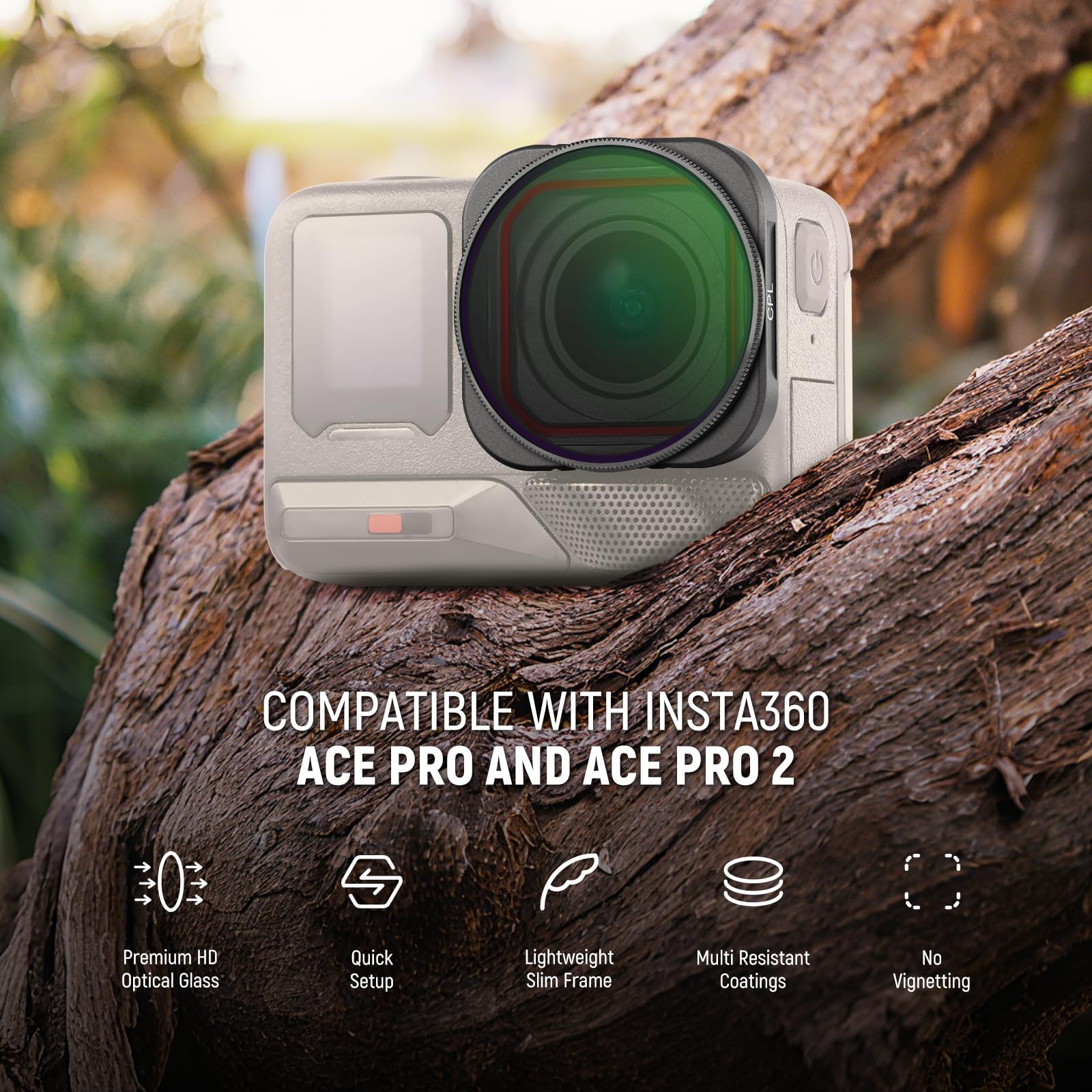 NEEWER Filtr CPL Kompatybilny z Insta360 Ace Pro Insta 360 Ace Pro 2, Snap On Wielowarstwowe Optico HD Szkło CPL Regulowane Akcesoria do aparatu akcji Filtr obiektywu, FL-C19