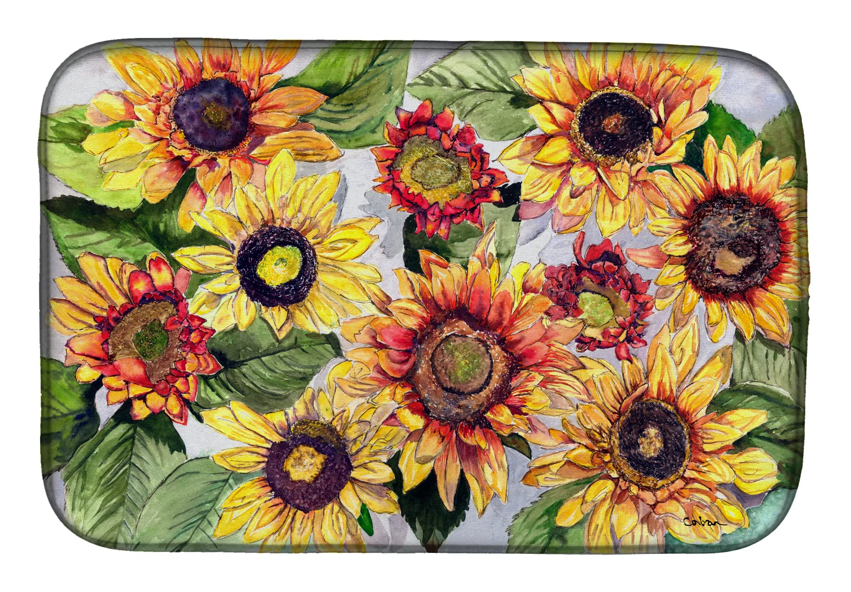 Caroline's Treasures 8766DDM Sunflowers Dish Drying Mat Absorbent Dish Drying Mat Pad for Kitchen Counter Dish Drainer Mat for Countertop, 14 x 21