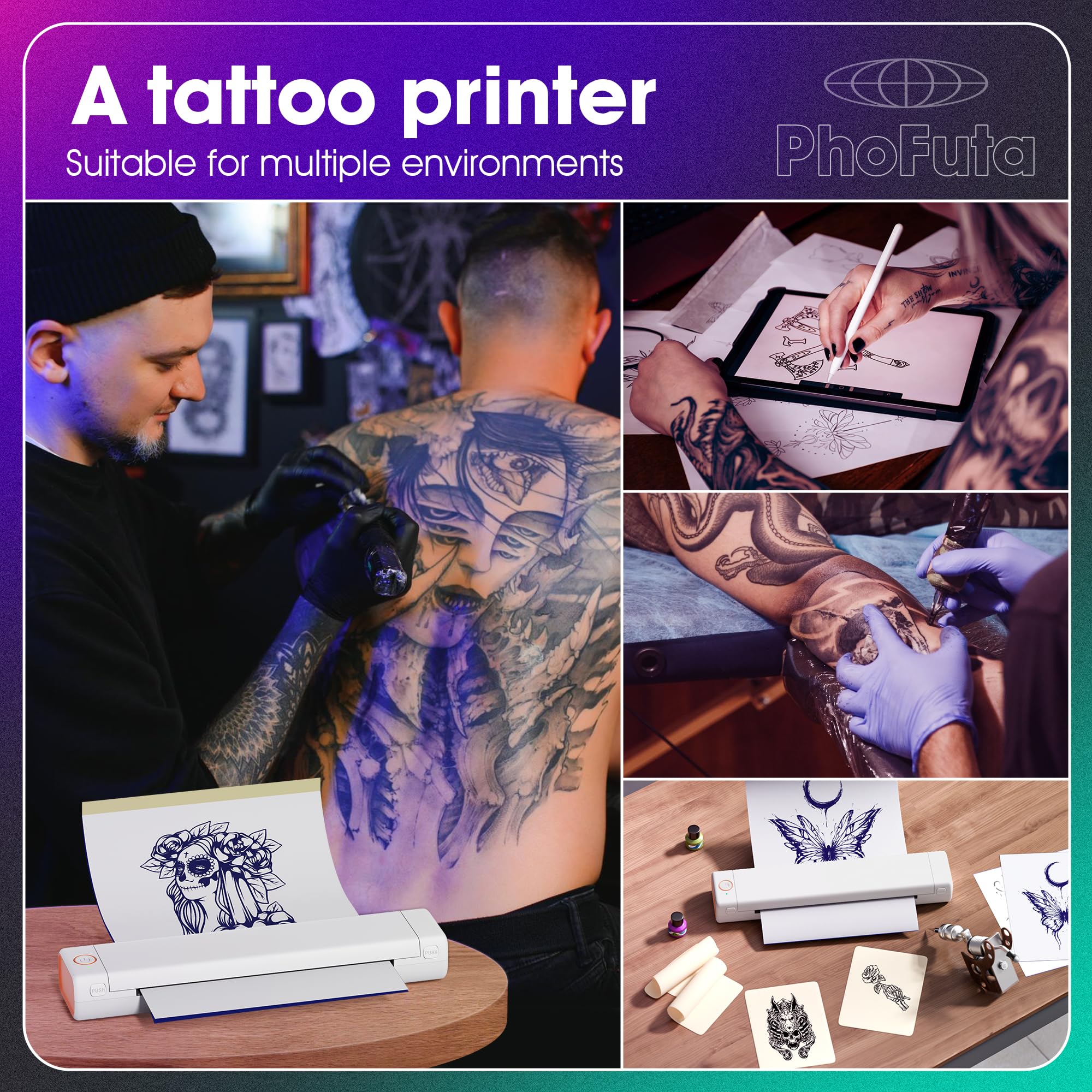 Tattoo Drucker Stencil Drucker mit 10 Blatt Stencil Papier für Tattoo Maschine Set, Thermodrucker Tattoo Kompatibel mit IPad & Telefon & PC für Tattoo Künstler und Anfänger DIY Tattoos, Weiß