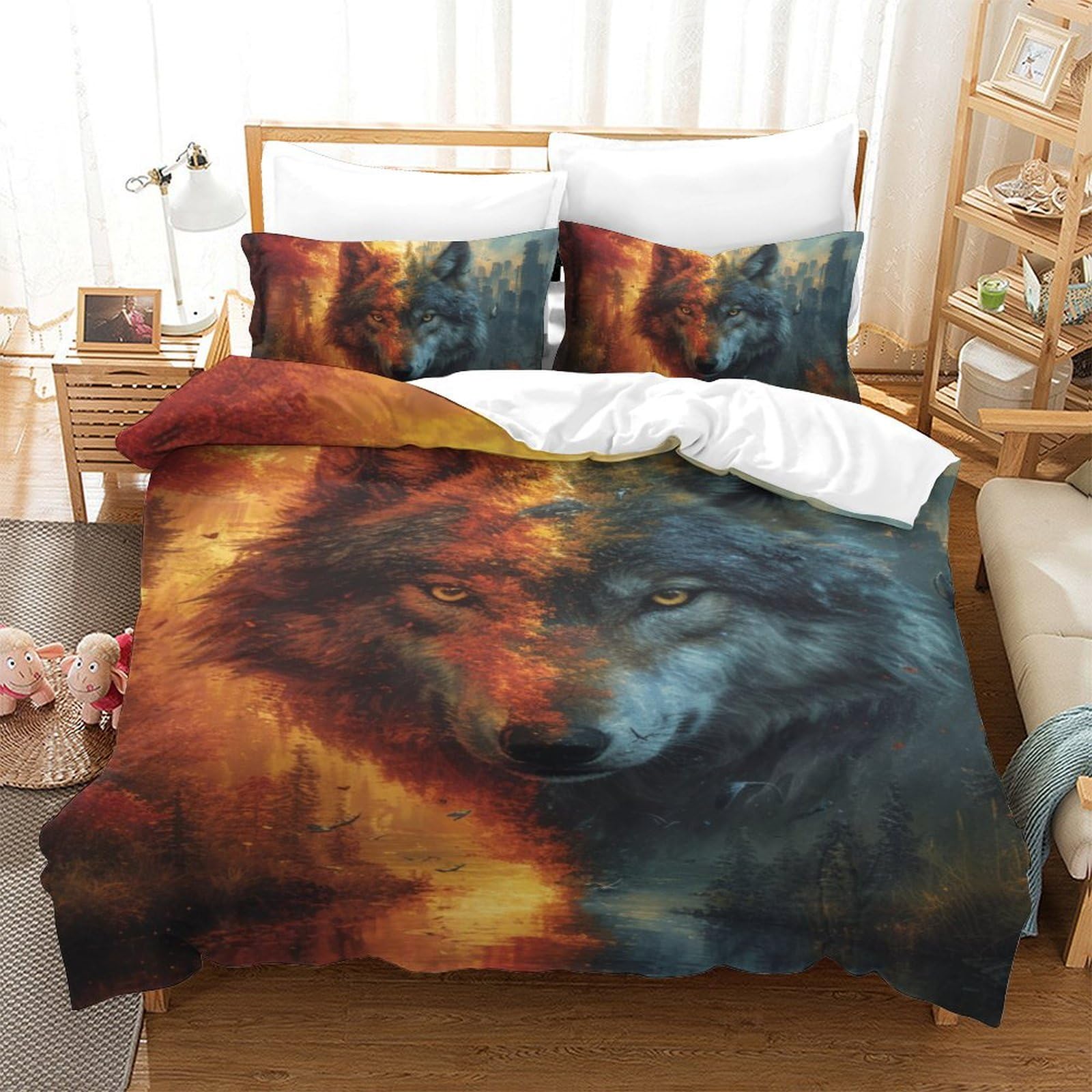 Parure de lit loup 3D anti-transpiration en microfibre douce housse de couette 140x200cm