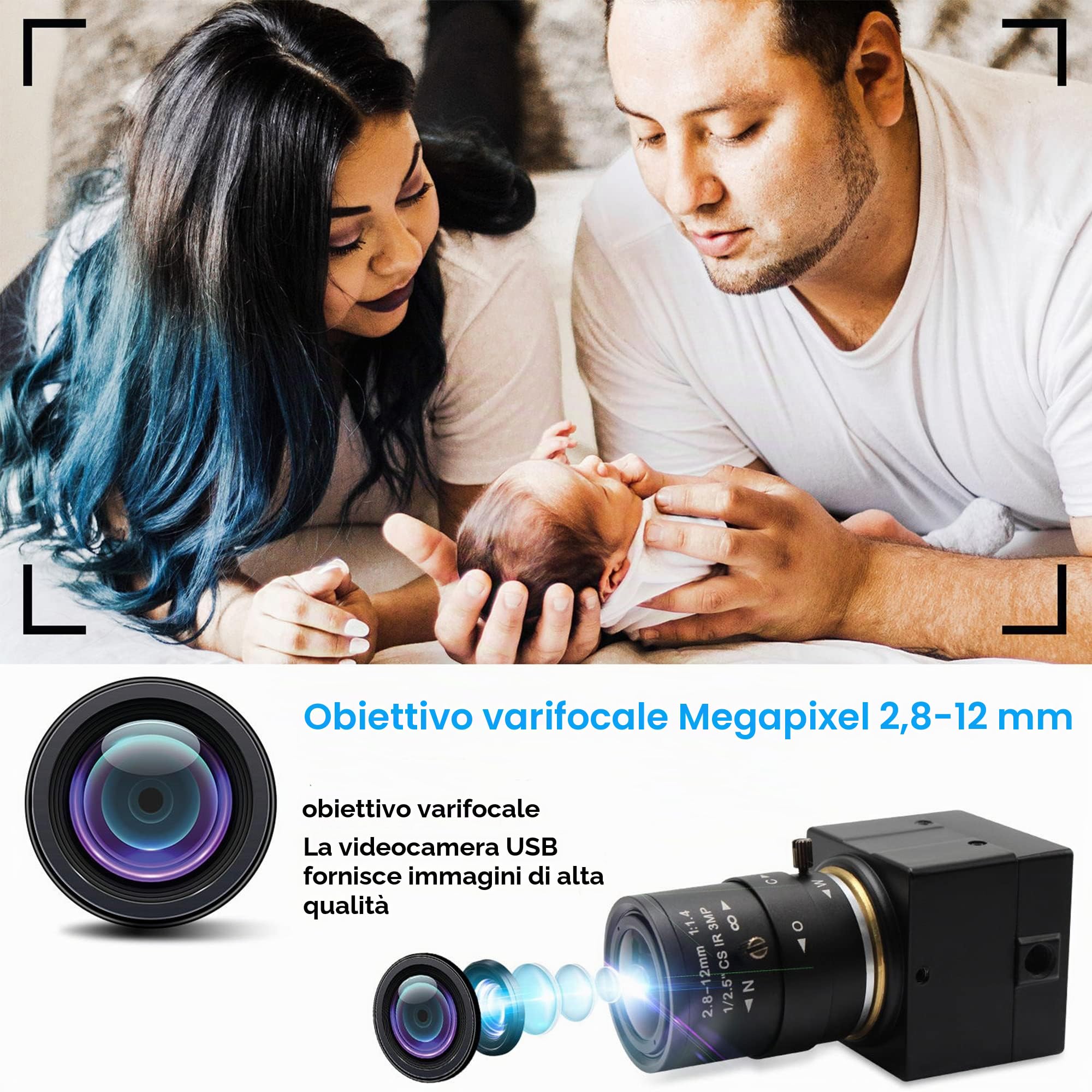 Svpro Telecamera USB da 5 MP con zoom 2,8 – 12 mm, ad alta risoluzione 2952 x 1944, grandangolare, lunghezza focale, telecamera industriale regolabile per Windows, Mac OS, Linux, Android
