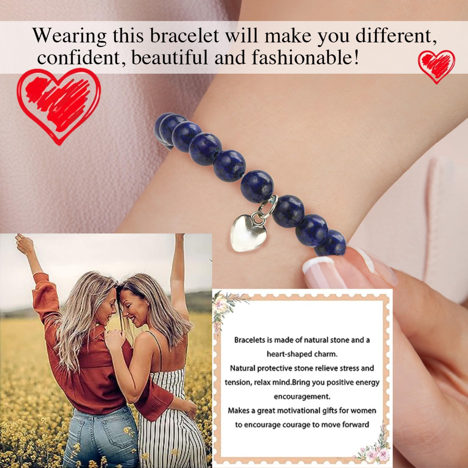 VICKHU Beaded Bracelets for Women Encouragement Healing Natural Gemstone Butterfly Heart Bracelets Gifts for Women Mom Daughter Wife Sister Coworker Friend teacher on Christmas Thanksgiving