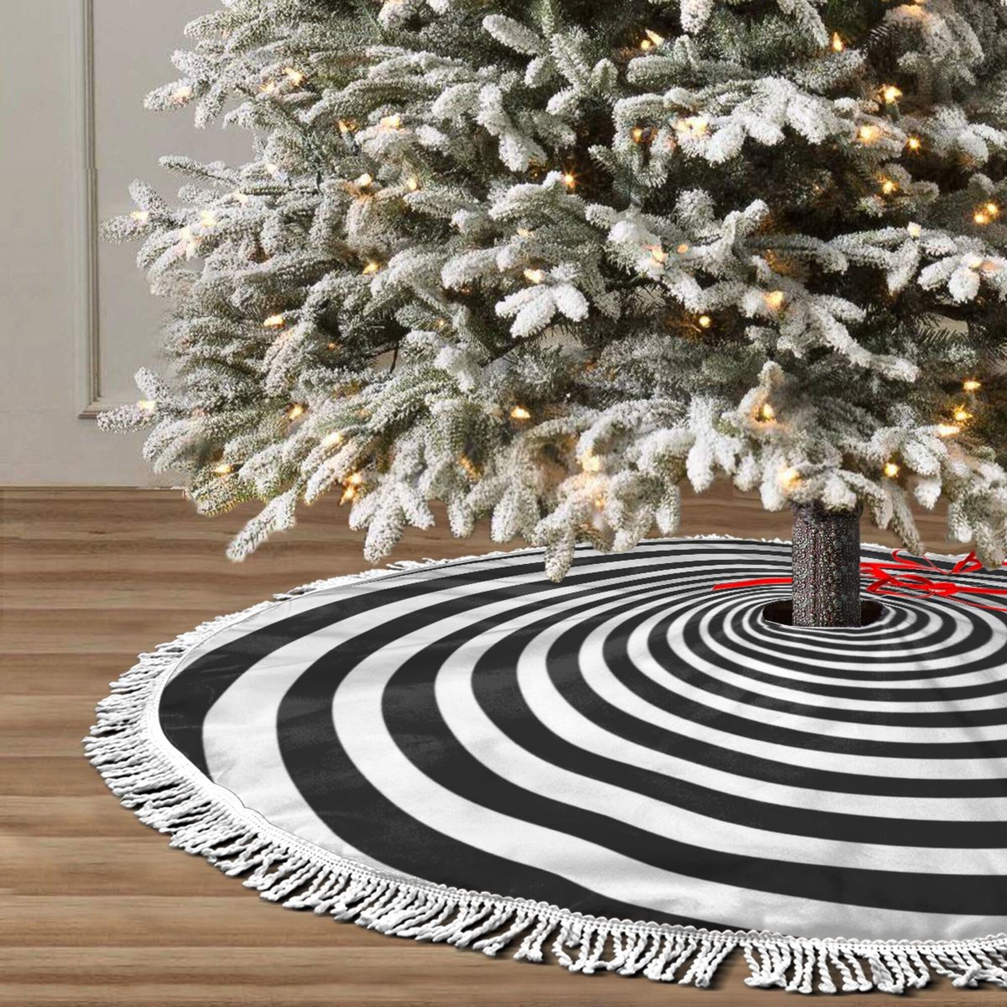 Jupe de sapin de Noël en spirale 91 cm blanche pour décorations de fêtes