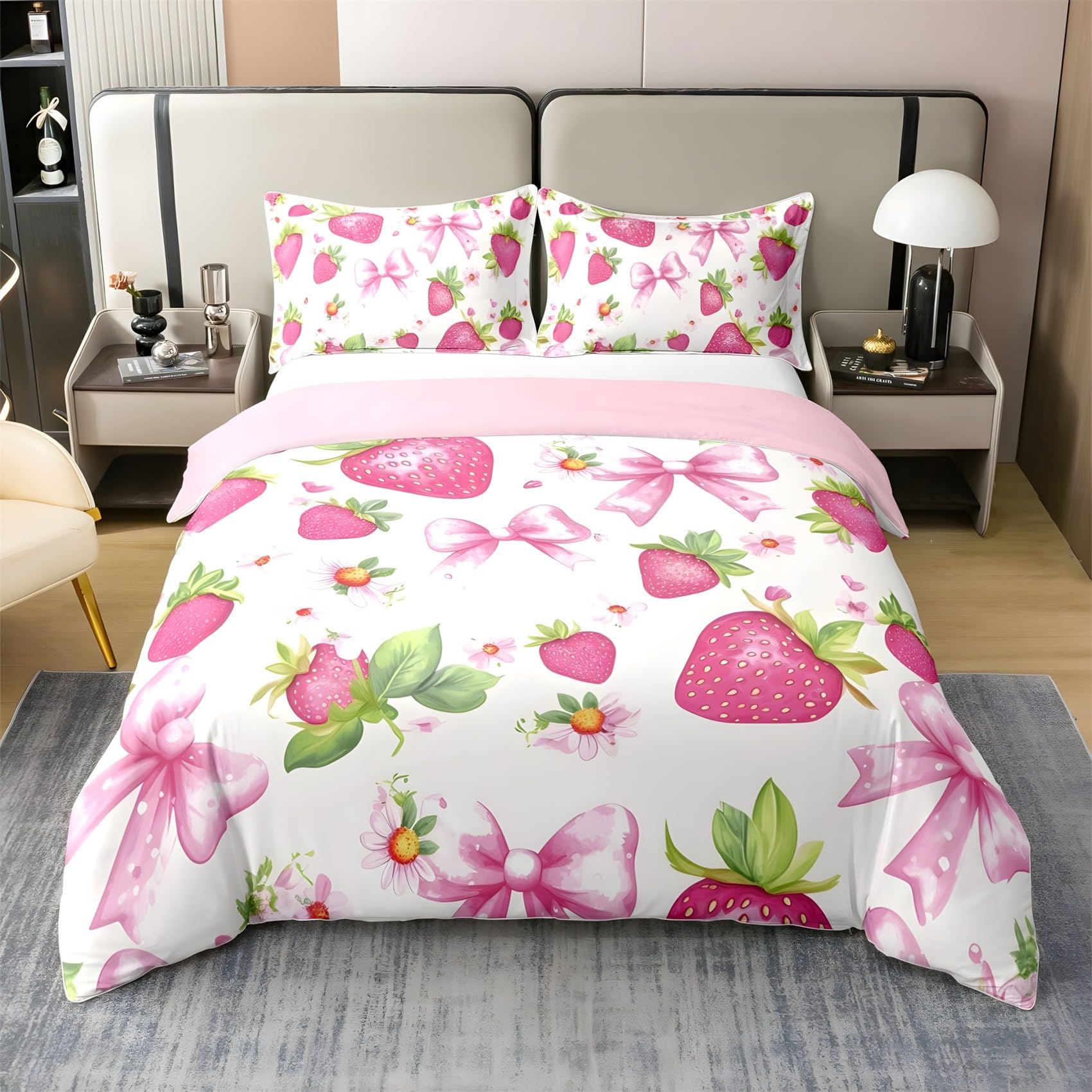 Parure de lit microfibre 200x200 au style fraise pour une chambre printanière