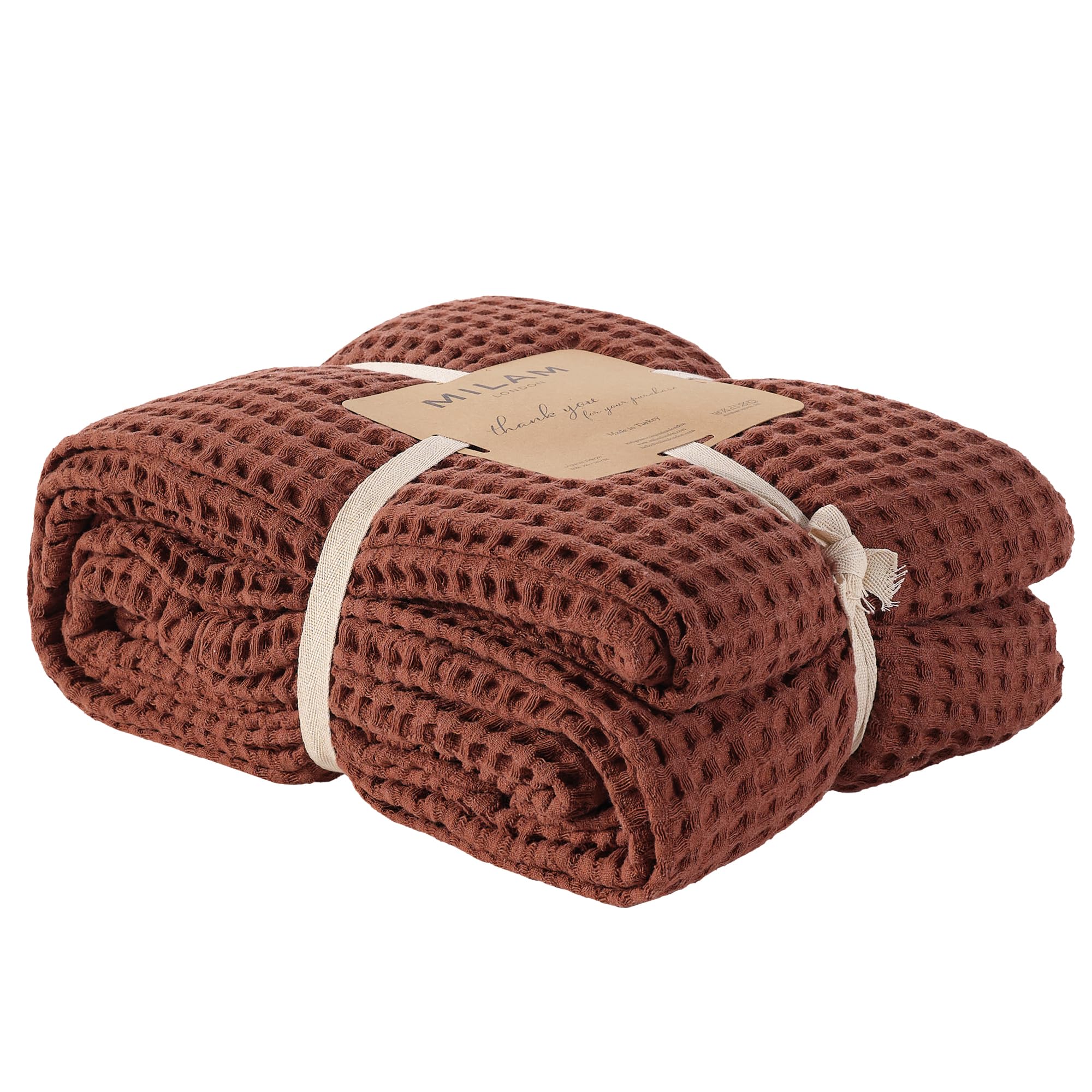 Milam London Bed Throw Double Size | Sofa Throws Large 2 Seater | Soft Bedspreads Double Size | 100% Cotton Blanket For Bed, Settee, Couch | 180 x 240 cm - Terracotta