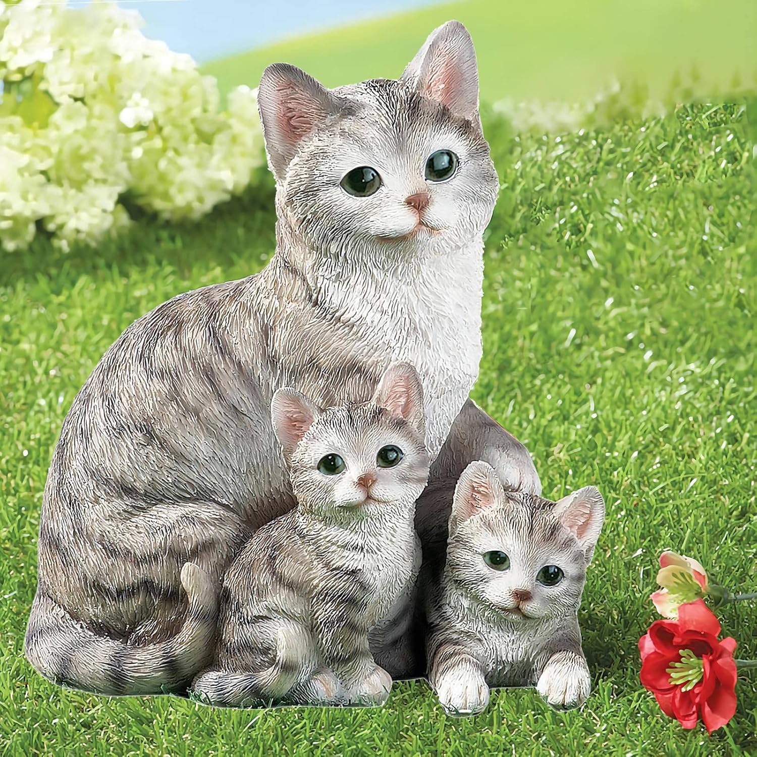 Gojoamoy Mama Cat and Kitten Statue Figurine, Grey Precious