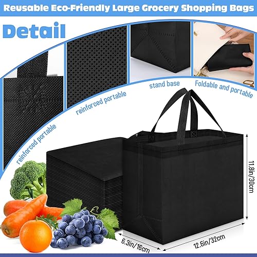 Miniatura 2 de 200 bolsas de comestibles reutilizables de 12.6 x 11.8 x 6.3 pulgadas, grandes bolsas de compras no tejidas plegables y portátiles a granel