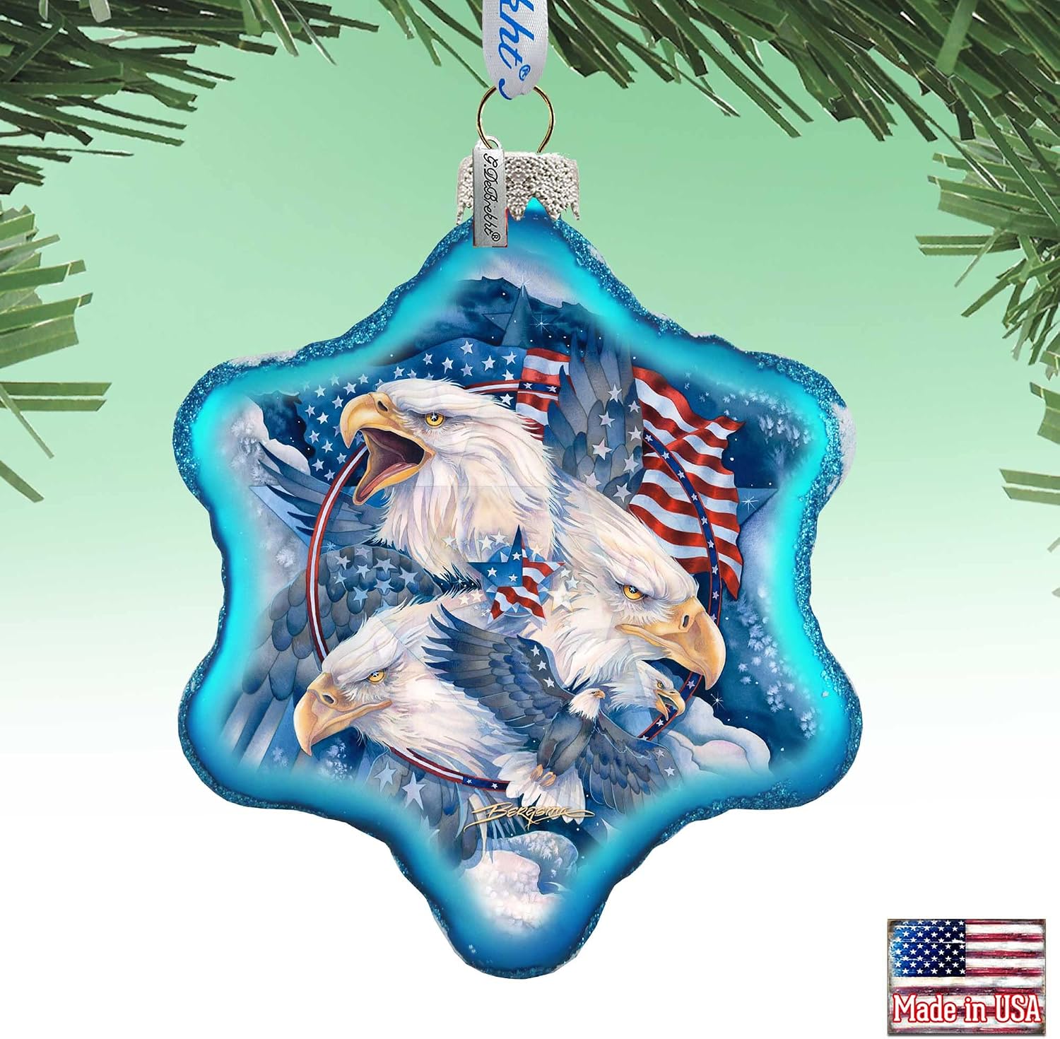 Allegiance, Patriotic Eagles Glass Ornaments Holiday Bergsma 754-730-JB - G.DeBrekht