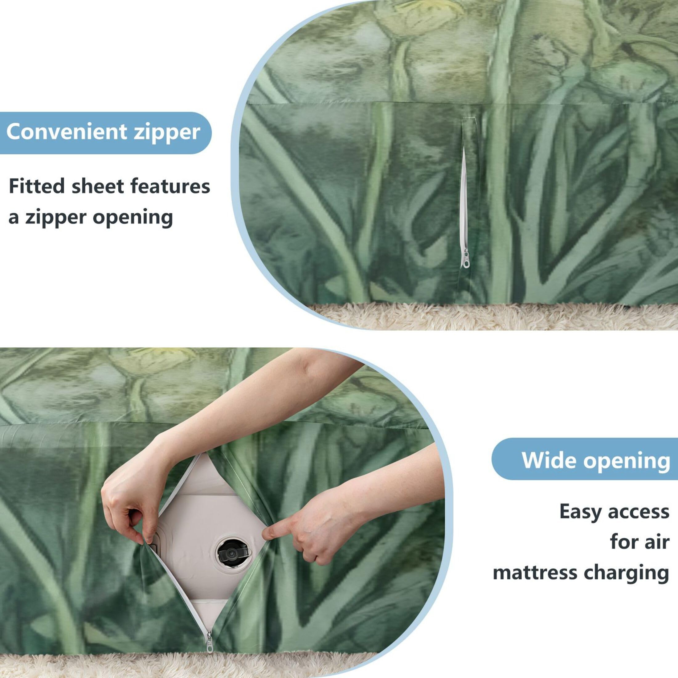 Sábana bajera ajustable de tamaño individual con diseño de amapolas naranjas para colchón de aire, bolsillo extra profundo de 24 pulgadas, funda suave y transpirable con apertura de válvula