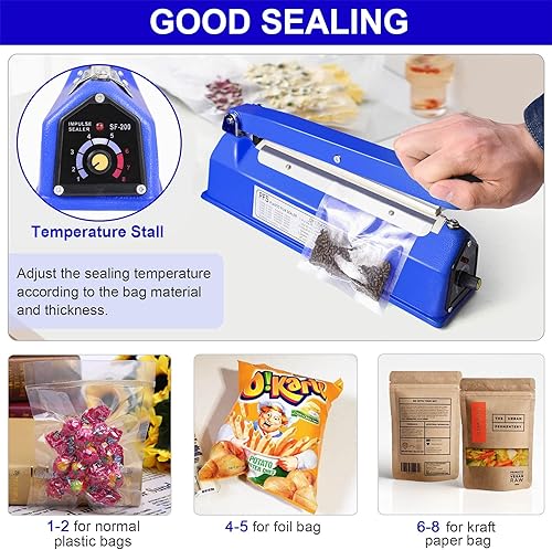 Miniatura 4 de Sellador de bolsas de impulso de 16 pulgadas, máquina selladora manual de bolsas de polietileno con temporizador ajustable y cierre térmico con 50