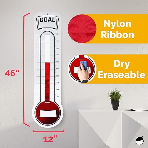 Miniatura 3 de Termómetro de recaudación de fondos, rastreador de objetivos, termómetro montado en la pared, termómetro gigante de objetivos de ventas con