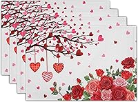 Vista 45 de Giwawa Juego de 4 manteles individuales decorativos de feliz cumpleaños, regalos de pastel de cumpleaños, banderas de colores, globos de confeti