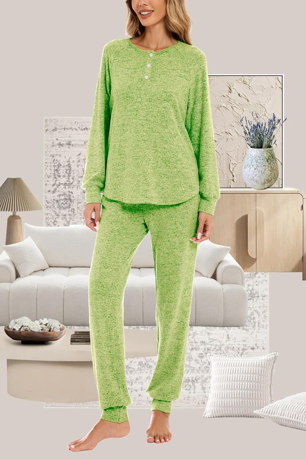 Aamikast Women's Pajama Sets 2 Piece Sleepwear Lounge Set Long Sleeve Top & Matching Joggers for Fall & Cold Nights - Image 4