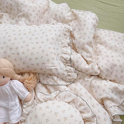 Vista 139 de BuLuTu Funda de almohada de muselina de algodón para niños pequeños, tamaño estándar, estampado de flores de Galsang, suave funda de almohada