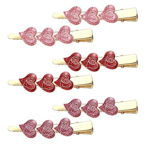 Pinzas para el cabello para el día de San Valentín con forma de corazón clip de metal brillante con diamantes de imitación esmaltado corazón