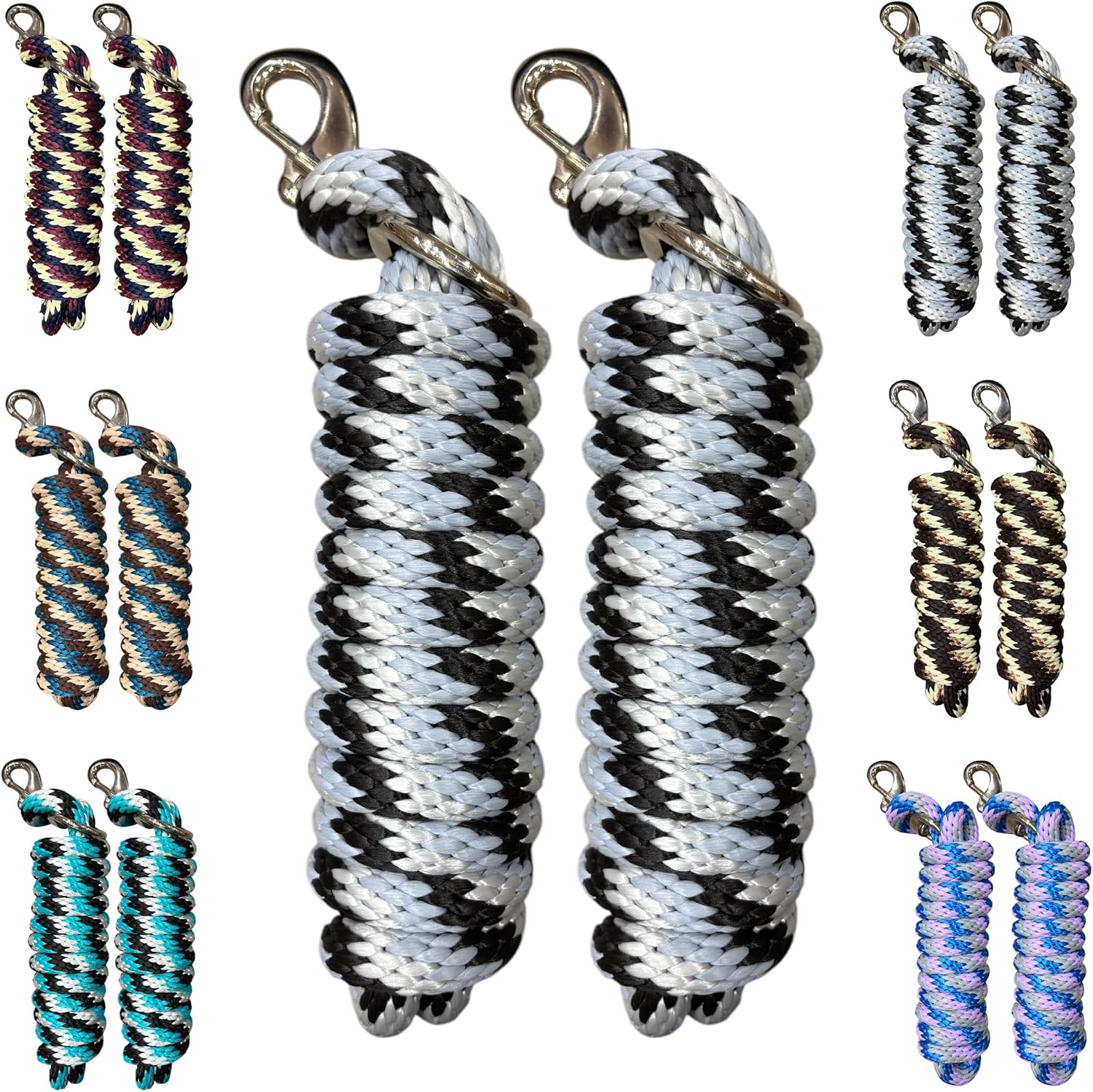 Majestic Ally Polypropylene Lead Rope with Removable Nickel Bolt Snap, 5/8 x 10 ft, for Horses and Livestock, 2 Pack (Black -Gray-Silver)