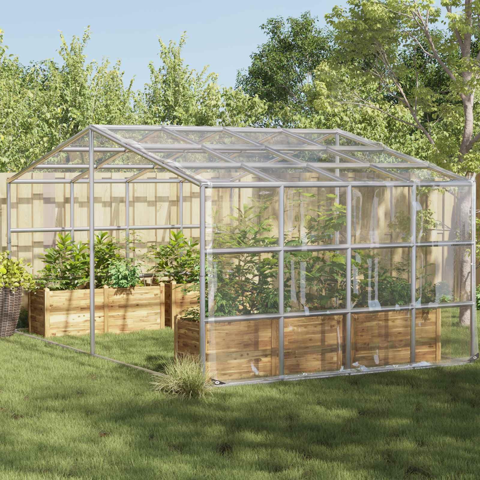 Pflanzenabdeckung Transparent 5 x 6 m PVC Plane mit Ösen, wasserabweisend, reißfest, vielseitig für Garten, Beetabdeckung, Unkrautschutz, Frostschutz, Mulch und Pflanzenpflege